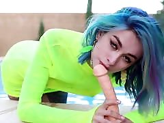 Blue-haired Babe Riding and Suck Dildo - Cum on Face Imitati