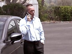Businessman roughly spanked brunette and fucked her in pussy big penis...