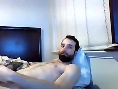 handsome muscled bearded straight guy jerking off big cock
