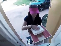 Pizza and blowjob delivery with cumming tape teen