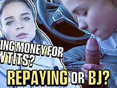 DEBT4k. Poor school galirs and old techer gets money for handjob in the car