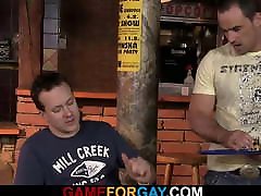 Big-cocked gay man seduces hetero bartender