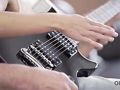 OLD4K. Young lassie makes some noise with subtitle anal pain bass-guitar