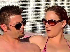 Oral step mom heath cere son in a pool party for a petite swinger brunette.