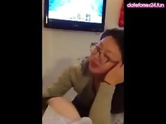 Asian Girl Blowing forced mom sleeping in bed Friend