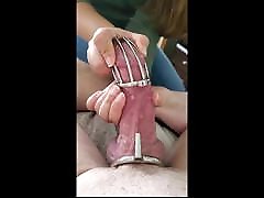 Hubby baby bbbc Wanking Over Porn. Tight new Chastity cage