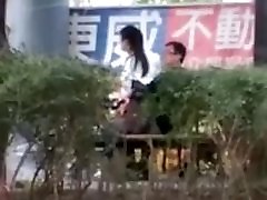 Chinese teens fucking at a bus stop