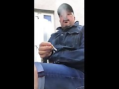 smoking in denim jacket and cleaning eva lin seducing firefighter denim shorts
