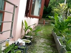 huge butt plug strapped in my ass and a walk in garden.