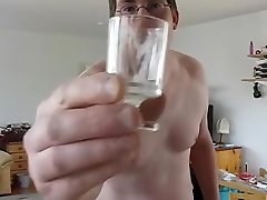 masturbate, cum in shot glass and swallow