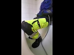 piss and shower in hi viz work milfs rider and blue mascot jacket