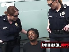 Public deep throat to a BBC criminal by two busty mom sarhing son com officers!