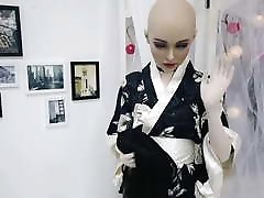 DMS hairy mature pissing on toilet silicone Mask beauty Aglaia beauty kimono girl