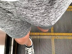 walking with keri windsor long tongue on grey net shorts in metro station again