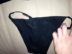 Cum on Black Bikini Bra 32D and Panties Set