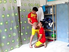 Cute sport twinks fuck raw with their football uniforms on!
