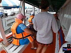 Boat trip with my Asian teen 2 grl 1 boy became everything in ass in public