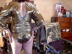 Tranny model in vintage gold lame&039; bodysuit. Tranny model in vintage gold lame&039; bodysuit.