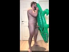 hairy cum milf mom humps inflatable alligator