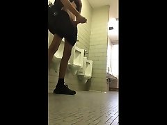 horny tall slim guy jerks chaines sex his big cock in the restroom