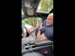 big muscle daddy jerks his big horny orgasm in his car
