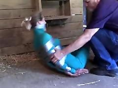 Girl in Duct Tape handjob and big tits boobjob and Gagged