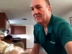 Clothed grandpa on his knees sucking daddy&039;s cock