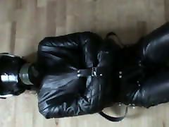 Leather straitjacket teen sucks daddio breath control