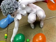 Cosplay white wedges job 2 with naked clown babe