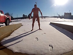 naked snow angel in public
