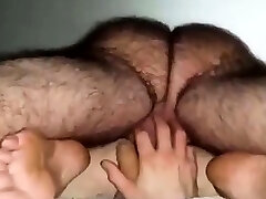 Hairy Daddy with dt sport legs breeds boy from below