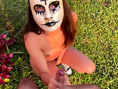 Halloween Special By The Horny Travelers Biker Fucks A Weirdo With A Mask On Paradise