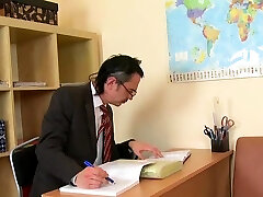 Small hottie is getting doggy position sex from teacher