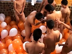 Partying Asian twinks suck during orgy