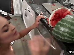 Horny Busty Blonde threesome ffm teensexmovs Catches Her Husband Playing With A Watermelon So She Gives Him A Sloppy Blowjob With Gizelle Blanco