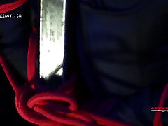 Ninja Girl Tied In Red Ropes