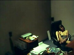 Office Brunette Girl Fingering her pussy at free time