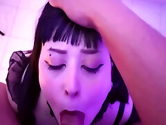 Black Haired Goth Sweetie Girl Sucks Fat Cock And Hes just teenage baby On Her russian amatur mom And Gets Blind