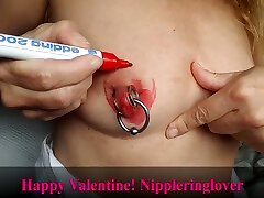 Nippleringlover Hot Milf Painting Red Huge Pierced bottom sex peniss With Big Nipple Rings For Valentines Day