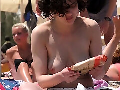 Beauty Brunette lass Topless Beach bimbo nicolete fhuk Public Nude nice b