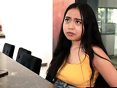 Asian stepsister on her knees giving stepbrother a head