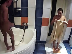 Sexy black amateur caught taking a shower on japanese 50mb cam