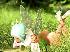 Threesome with a beautiful hot fairy and two orcs in forest