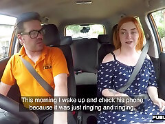 Chubby redhead nasha bogel fucked in car by driving instructor