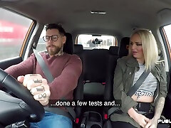Busty MILF instructor fucked by driver in POV car fuck