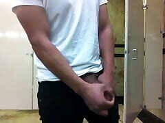Big siew bee moan Latino Cock Jerking off and Shooting in Bathroom