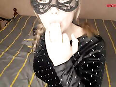 Girl in Mask Passionate Fingering game poron before School Disco
