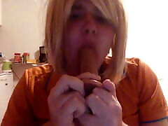 BifloXXX cosplay sucks dildo.