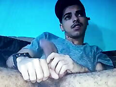 Very hot young Latino edging his gf bf on bed huge massive cock