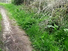 Bridleway walk near road and playing with cock